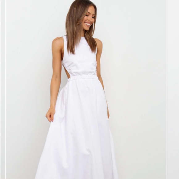 Petal & Pup White Esther Linen/Cotton Blend A-line Open Back Midi Dress 0US - Picture 2 of 9